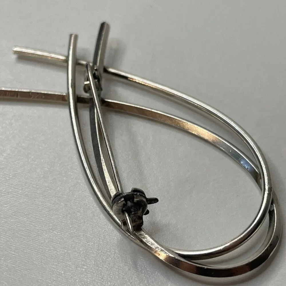 ISRAEL 925 Signed Sterling Silver Vintage Open‎ Double Ribbon Brooch Pin AL5.7